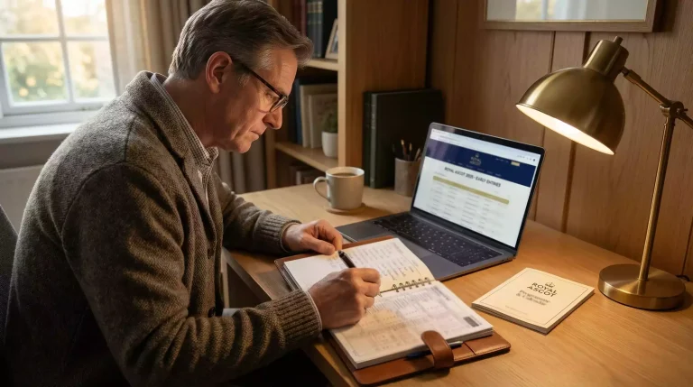Royal Ascot racecourse with crowd during betting activity