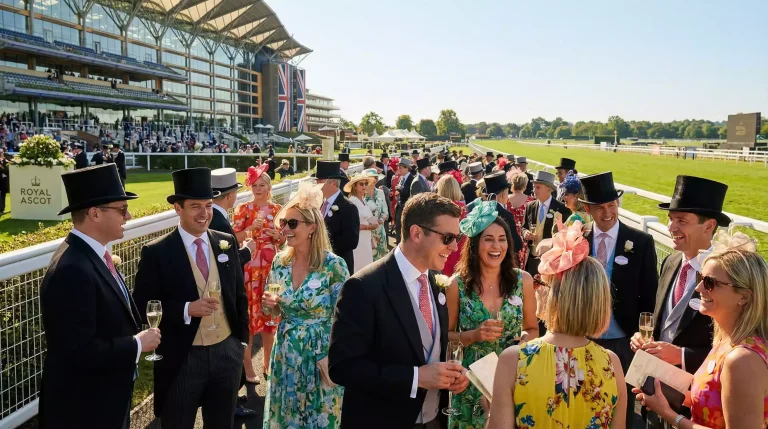 Royal Ascot racecourse atmosphere with responsible betting message